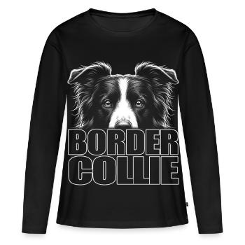 Border Collie Porträt mit Schriftzug - Frauen Premium Bio Langarmshirt - Schwarz - Vorne - Julia (174cm)