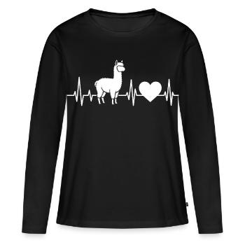 Alpaka Lama Herzschlag Alpaca - Frauen Premium Bio Langarmshirt - Schwarz - Vorne - Julia (174cm)