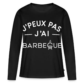 Barbecue Humour Idée Cadeau Grillades entre Amis - T-shirt manches longues Premium bio Femme - noir - Devant - Julia (174cm)