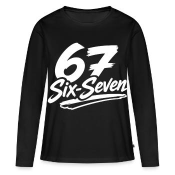 six seven | Zahlenduo 6 und 7 | Fröhliche Ziffern - Frauen Premium Bio Langarmshirt - Schwarz - Vorne - Julia (174cm)