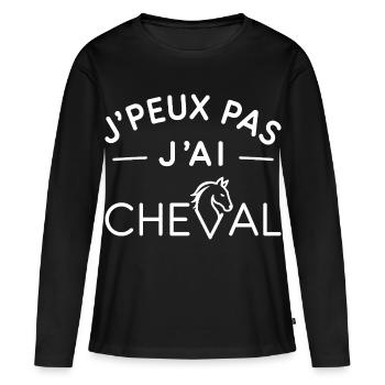 Cheval Humour Cadeau Passionné d'Équitation - T-shirt manches longues Premium bio Femme - noir - Devant - Julia (174cm)