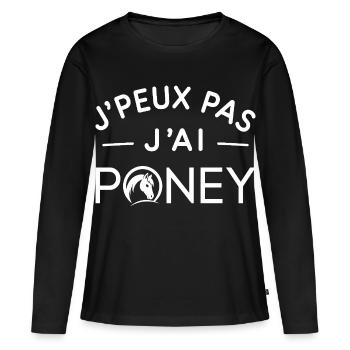 Poney Humour Cadeau Passionné d'Équitation - T-shirt manches longues Premium bio Femme - noir - Devant - Julia (174cm)