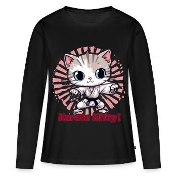 Karate Kitty - T-shirt manches longues Premium bio Femme - noir - Devant - Julia (174cm)