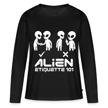 Alien Etqiuette 101 Blanc - T-shirt manches longues Premium bio Femme - noir - Devant - Julia (174cm)