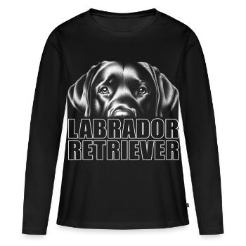 Labrador Retriever Porträt mit großem Schriftzug - Frauen Premium Bio Langarmshirt - Schwarz - Vorne - Julia (174cm)
