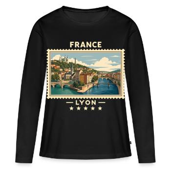 Frankreich Lyon Vintage Reisemarke - Frauen Premium Bio Langarmshirt - Schwarz - Vorne - Julia (174cm)