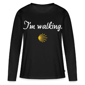 Je marche | Chemin de Saint-Jacques, Pèlerins, Santiago - T-shirt manches longues Premium bio Femme - noir - Devant - Julia (174cm)