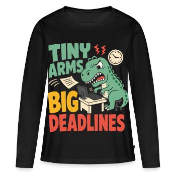 T-Rex mit kleinen Armen im Büro - Frauen Premium Bio Langarmshirt - Schwarz - Vorne - Julia (174cm)