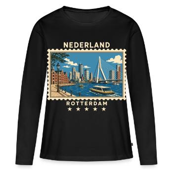 Niederlande Rotterdam Vintage Reisemarke - Frauen Premium Bio Langarmshirt - Schwarz - Vorne - Julia (174cm)