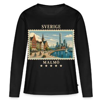 Schweden Malmö Vintage Reisemarke - Frauen Premium Bio Langarmshirt - Schwarz - Vorne - Julia (174cm)