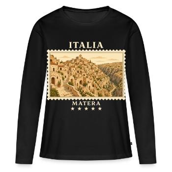 Italien Matera Vintage Reisemarke - Frauen Premium Bio Langarmshirt - Schwarz - Vorne - Julia (174cm)