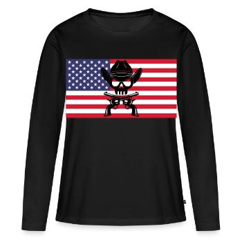 Crâne de cowboy et drapeau américain - T-shirt manches longues Premium bio Femme - noir - Devant - Julia (174cm)