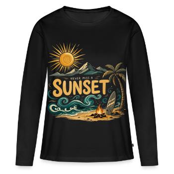 Verpassen Sie niemals einen Surfstrand bei Sonnenuntergang - Frauen Premium Bio Langarmshirt - Schwarz - Vorne - Julia (174cm)
