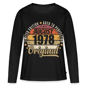 August 1978 Retro Vintage Geburtstag August 1978 - Frauen Premium Bio Langarmshirt - Schwarz - Vorne - Julia (174cm)