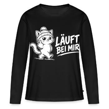 Katzen Shirt – Läuft bei mir - Frauen Premium Bio Langarmshirt - Schwarz - Vorne - Julia (174cm)
