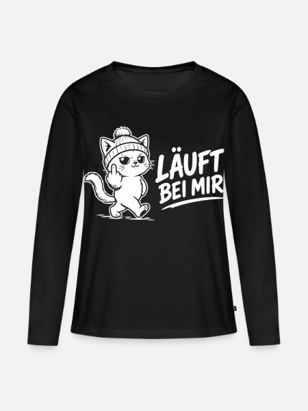 Katzen Shirt – Läuft bei mir - Frauen Premium Bio Langarmshirt - Schwarz