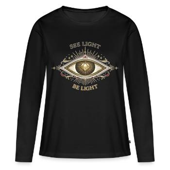 Voir Lumière Soit Lumière Géométrie Sacrée Chemise Zen - T-shirt manches longues Premium bio Femme - noir - Devant - Julia (174cm)