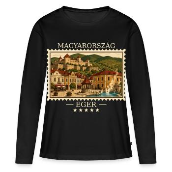 Ungarn Eger Vintage Reisemarke - Frauen Premium Bio Langarmshirt - Schwarz - Vorne - Julia (174cm)