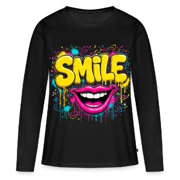 Graffiti-Lächeln in Neonfarben - Frauen Premium Bio Langarmshirt - Schwarz - Vorne - Julia (174cm)