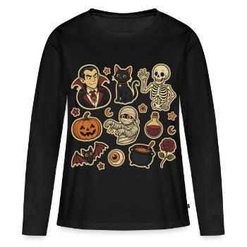 Grusel-Halloween Sticker-Set - Frauen Premium Bio Langarmshirt - Schwarz - Vorne - Julia (174cm)