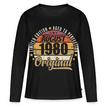 August 1980 Retro Vintage Geburtstag August 1980 - Frauen Premium Bio Langarmshirt - Schwarz - Vorne - Julia (174cm)