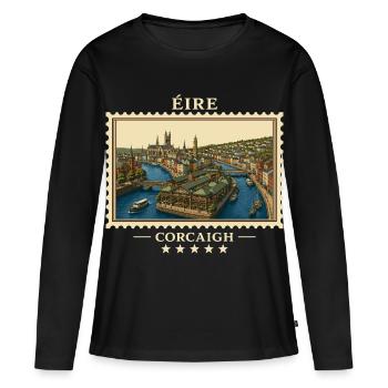 Irland Cork Vintage Reisemarke - Frauen Premium Bio Langarmshirt - Schwarz - Vorne - Julia (174cm)