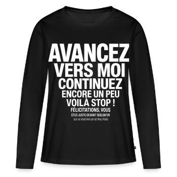 T-shirt Ping Pong Humour Cadeau  - T-shirt manches longues Premium bio Femme - noir - Devant - Julia (174cm)