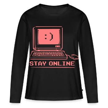 Stay Online Retro Computer - Women's Premium Organic Long Sleeve Shirt - black - Front - Julia (174cm)