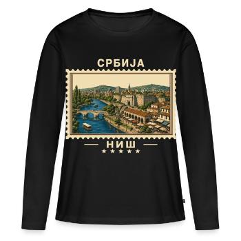 Serbien Niš Vintage Reisemarke - Frauen Premium Bio Langarmshirt - Schwarz - Vorne - Julia (174cm)