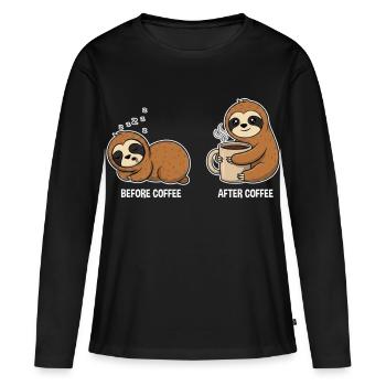Avant le café après le café – Paresseux - T-shirt manches longues Premium bio Femme - noir - Devant - Julia (174cm)