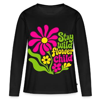Reste l’enfant des fleurs sauvages - T-shirt manches longues Premium bio Femme - noir - Devant - Julia (174cm)