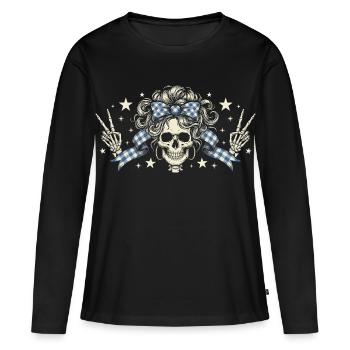 Skull with Plaid Band - Women's Premium Organic Long Sleeve Shirt - black - Front - Julia (174cm)