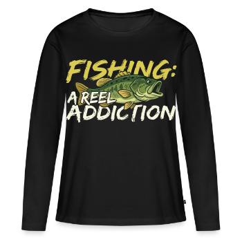 La pêche est une vraie addiction - T-shirt manches longues Premium bio Femme - noir - Devant - Julia (174cm)