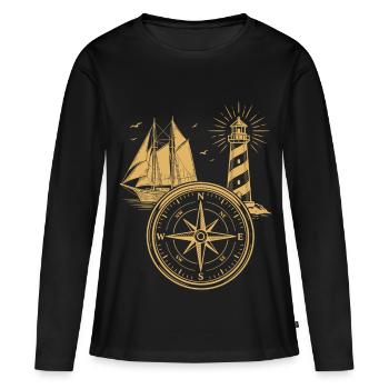 Navire à voile Maritime Compass du phare nord - T-shirt manches longues Premium bio Femme - noir - Devant - Julia (174cm)