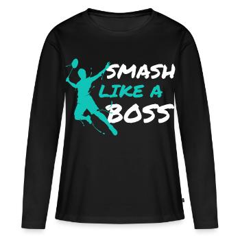 Joueur de badminton Entraîneur de badminton Badminton Smash - T-shirt manches longues Premium bio Femme - noir - Devant - Julia (174cm)