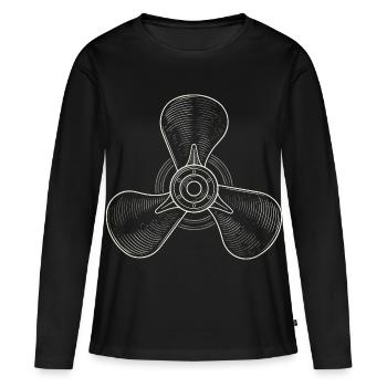 Illustration vintage d’hélice à trois pales - T-shirt manches longues Premium bio Femme - noir - Devant - Julia (174cm)