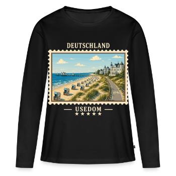 Deutschland Usedom Vintage Reisemarke - Frauen Premium Bio Langarmshirt - Schwarz - Vorne - Julia (174cm)