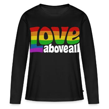 L’amour par-dessus tout | Design de la fierté arc-en-ciel - T-shirt manches longues Premium bio Femme - noir - Devant - Julia (174cm)