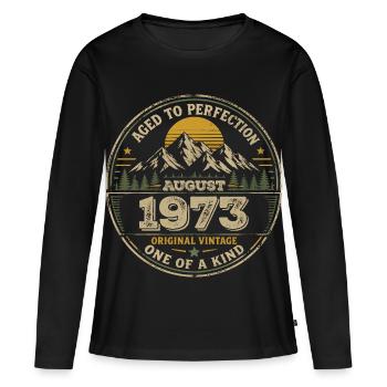 1973 August Geburtstagsgeschenk Vintage 1973 - Frauen Premium Bio Langarmshirt - Schwarz - Vorne - Julia (174cm)
