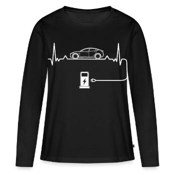 Amour des voitures électriques avec battement de cœur Voitures électriques - T-shirt manches longues Premium bio Femme - noir - Devant - Julia (174cm)