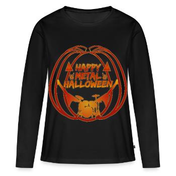 Joyeux Metal Halloween Drum Pumpkin - T-shirt manches longues Premium bio Femme - noir - Devant - Julia (174cm)