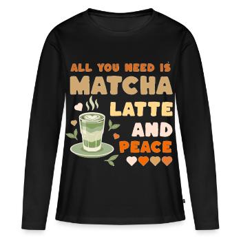 Matcha Latte Design - T-shirt manches longues Premium bio Femme - noir - Devant - Julia (174cm)