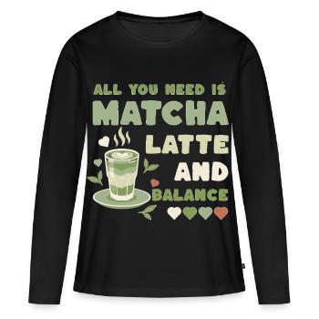 Motif d’équilibre du Matcha Latte - T-shirt manches longues Premium bio Femme - noir - Devant - Julia (174cm)