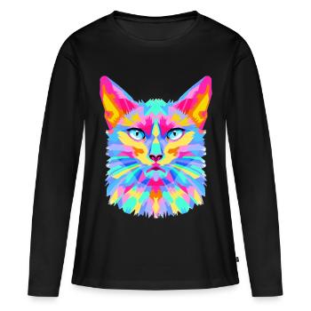 Explosion géométrique de chat - T-shirt manches longues Premium bio Femme - noir - Devant - Julia (174cm)