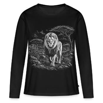 Lion majestueux dans un vaste paysage de savane - T-shirt manches longues Premium bio Femme - noir - Devant - Julia (174cm)