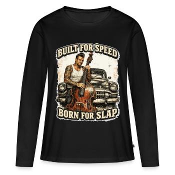 Rockabilly Double Bass Voiture Classique - Conçue pour la vitesse - T-shirt manches longues Premium bio Femme - noir - Devant - Julia (174cm)