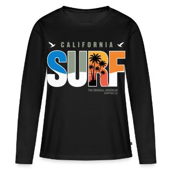 Surf Californie Palm Sunset - T-shirt manches longues Premium bio Femme - noir - Devant - Julia (174cm)