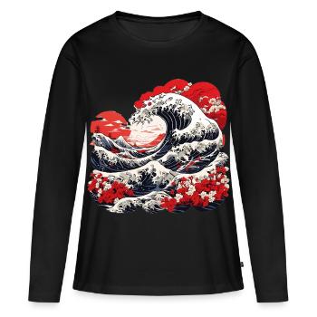 Grande Vague de Kanagawa - T-shirt manches longues Premium bio Femme - noir - Devant - Julia (174cm)