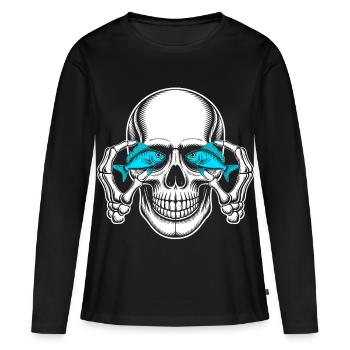 Crâne aux yeux de poisson bleus - T-shirt manches longues Premium bio Femme - noir - Devant - Julia (174cm)