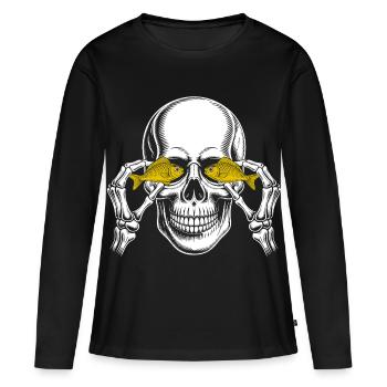 Crâne aux yeux de poisson jaunes - T-shirt manches longues Premium bio Femme - noir - Devant - Julia (174cm)